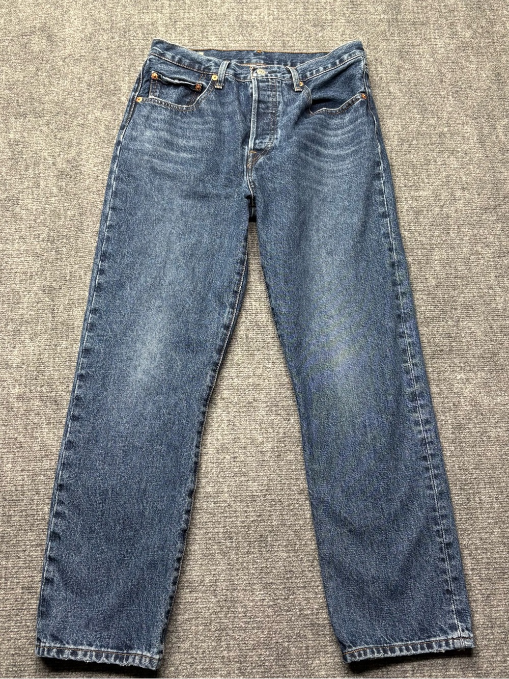 Levis Jeans Womens 30x28 Blue Premium 501 Cropped Straight Button Fly Big E